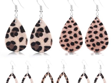 Wholesale PU Leopard Print Water Droplets Earrings Cheap