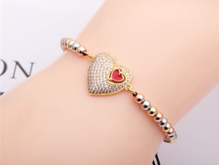 Wholesale Zircon Heart-shaped Copper Bracelet Hot on Sale