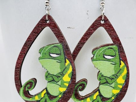 Wholesale Wooden Cartoon Frog Earrings Online now