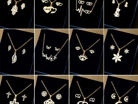 Wholesale Stainless Steel Geometric Cross Earrings Necklace Set Supply