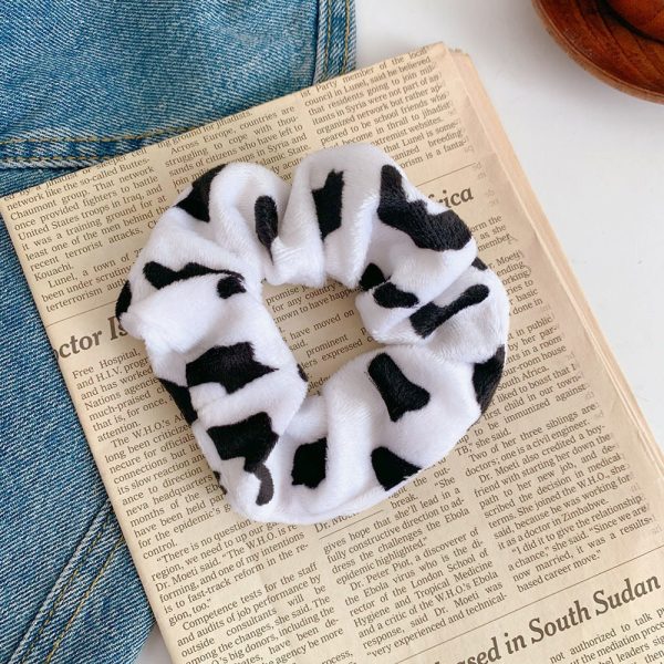 Wholesale Black and White Spotted Plush Hair Scrunchies Discount