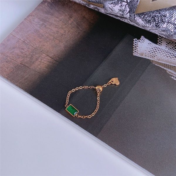 Wholesale Titanium Steel Green Zircon Pulling Rings Fashion