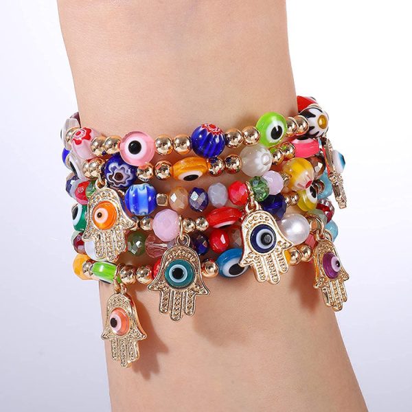 Wholesale 2PCS Colorful Demon Eye Palm Crystal Alloy Bracelet For Discount