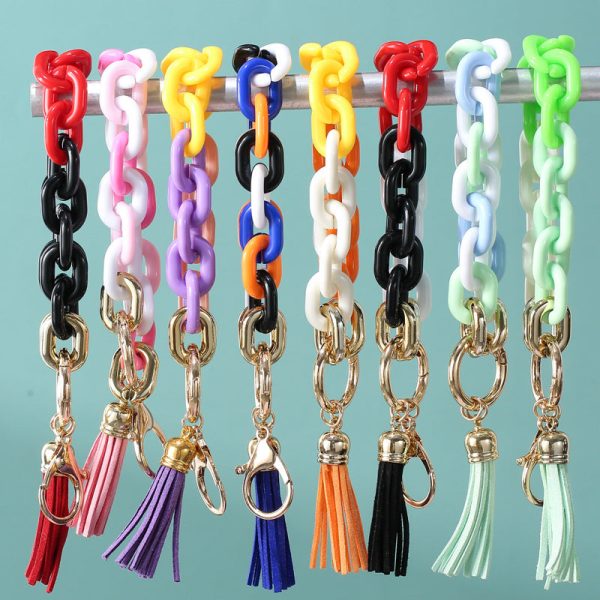 Wholesale Acrylic Chain PU Tassel Bracelet Keychain Fashion