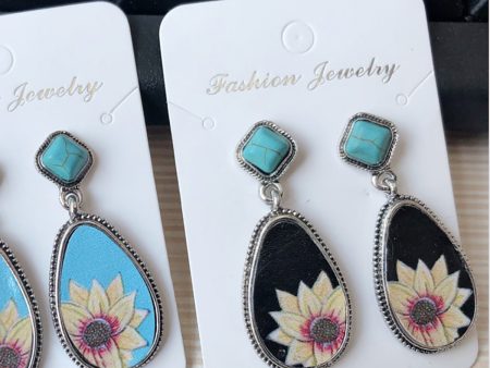 Wholesale Turquoise Sunflower Alloy Earrings Cheap