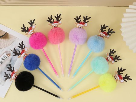 Wholesale Christmas Elk Plastic Plush Cartoon Ballpoint Pen Hot on Sale