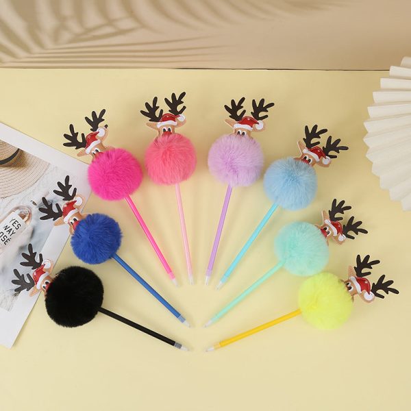 Wholesale Christmas Elk Plastic Plush Cartoon Ballpoint Pen Hot on Sale