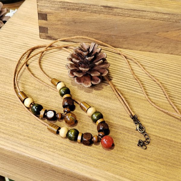 Wholesale Wood Art Leather Rope Onyx Necklaces Cheap