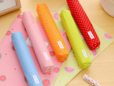 Wholesale Long Polka Dot Canvas Pencil Case For Cheap