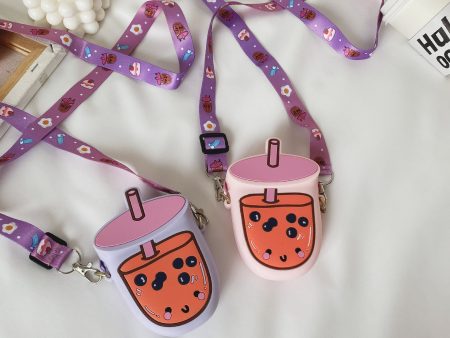 Wholesale Cartoon Milk Tea Cup Kids Silicone Shoulder Messenger Bag For Sale