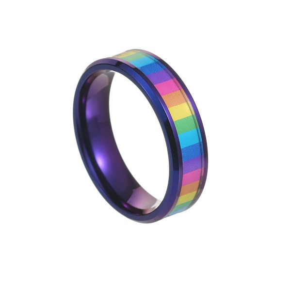 Wholesale Titanium Steel Rainbow Flag Ring For Cheap