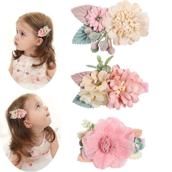 Wholesale Three Sets Pink Fake Head Flower Hair Clips Sale