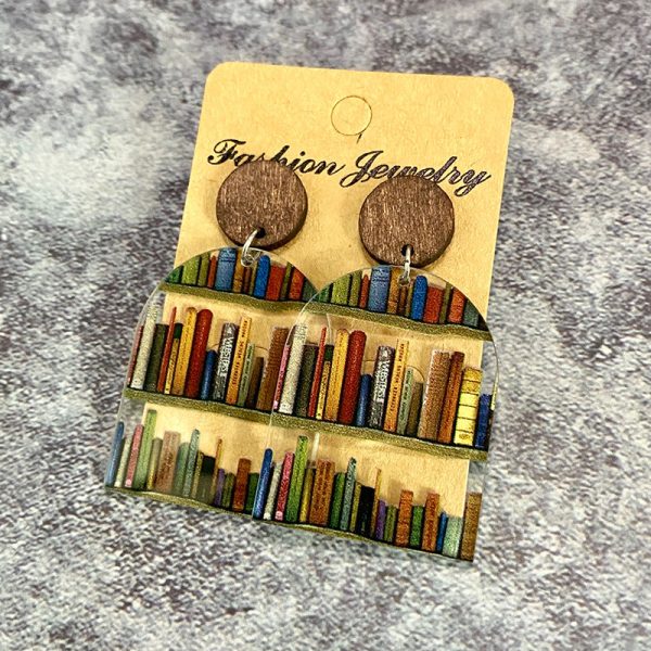 Wholesale Water Drop Stitching Bookshelf Acrylic Earrings Hot on Sale