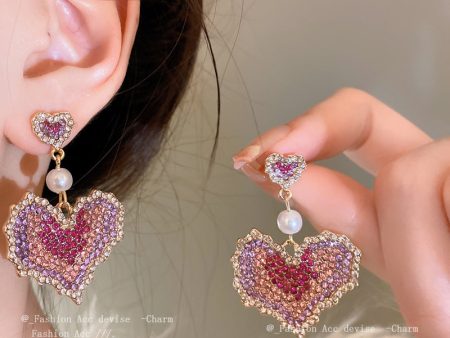 Wholesale 925 Silver Needle Full Diamond Heart Alloy Earrings Supply