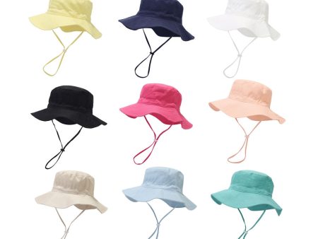 Wholesale Cotton Solid Color Kids Bucket Hat with Windproof Rope Fashion