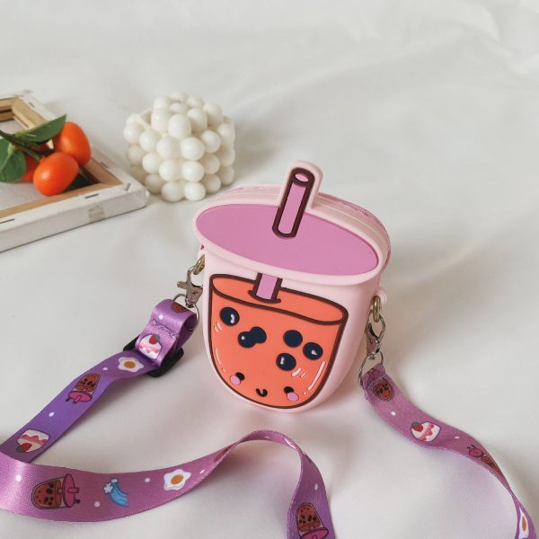 Wholesale Cartoon Milk Tea Cup Kids Silicone Shoulder Messenger Bag For Sale