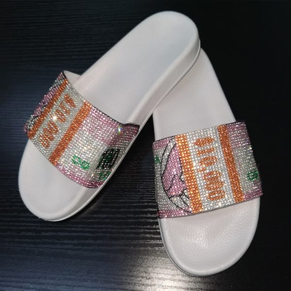 Wholesale TPR Dollar Rhinestone Flat Flip Flops For Discount