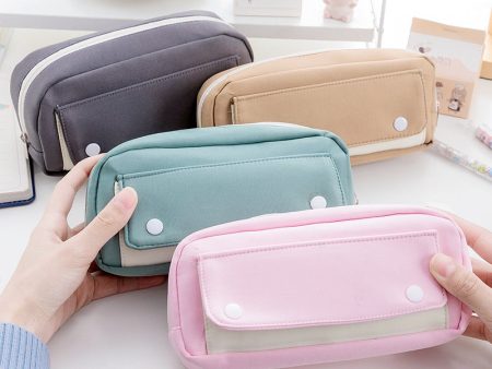 Wholesale Leather Solid Color Large Capacity Pencil Case Online