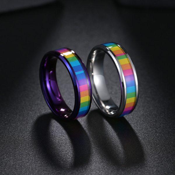 Wholesale Titanium Steel Rainbow Flag Ring For Cheap