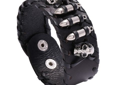 Wholesale Motorcycle Skull Leather Bracelet Online Sale