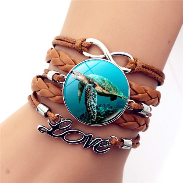 Wholesale Turtle Dolphin Leather Infinity Symbol LOVE Brown Multilayer Weave Alloy Bracelet Online Hot Sale