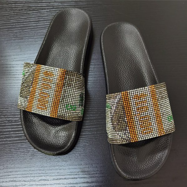 Wholesale TPR Dollar Rhinestone Flat Flip Flops For Discount