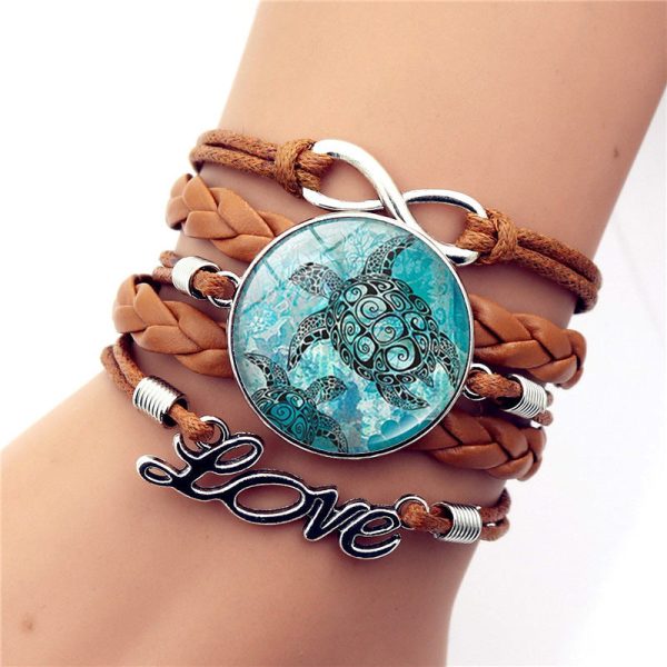 Wholesale Turtle Dolphin Leather Infinity Symbol LOVE Brown Multilayer Weave Alloy Bracelet Online Hot Sale