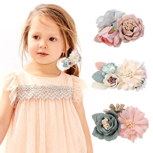 Wholesale Three Sets Pink Fake Head Flower Hair Clips Sale