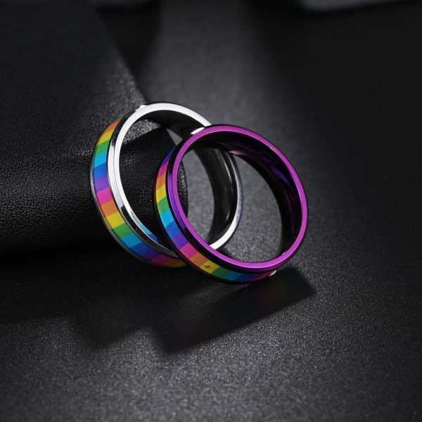 Wholesale Titanium Steel Rainbow Flag Ring For Cheap