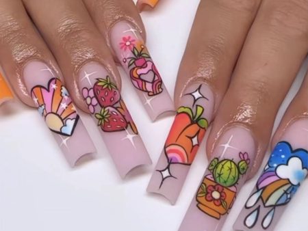 Wholesale Strawberry Cactus Peach Fruit Nail Stickers Fashion