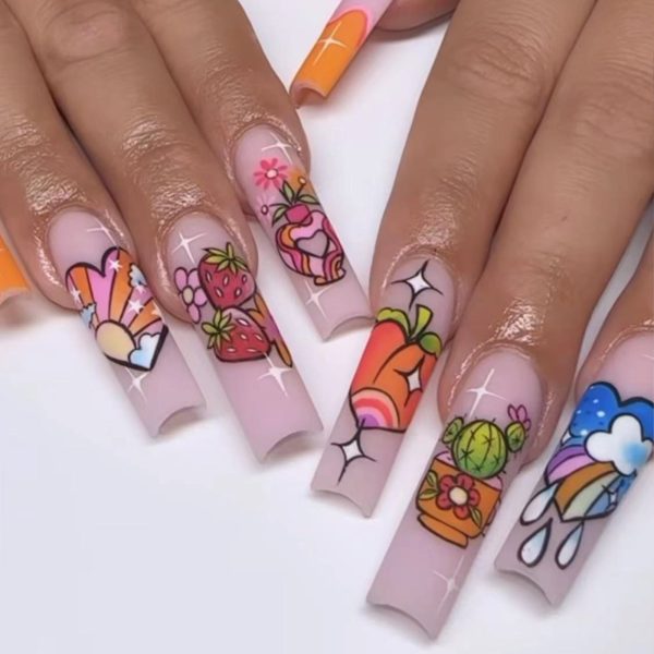 Wholesale Strawberry Cactus Peach Fruit Nail Stickers Fashion