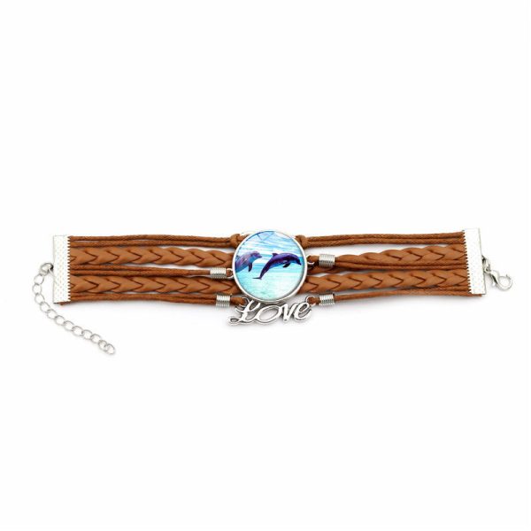 Wholesale Turtle Dolphin Leather Infinity Symbol LOVE Brown Multilayer Weave Alloy Bracelet Online Hot Sale