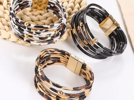 Wholesale Alloy Leopard Magnetic Buckle Leather Copper Tube Bracelet For Sale