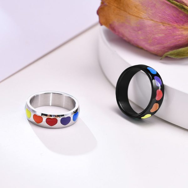 Wholesale Titanium Steel Titanium Steel LGBT Heart Ring For Sale