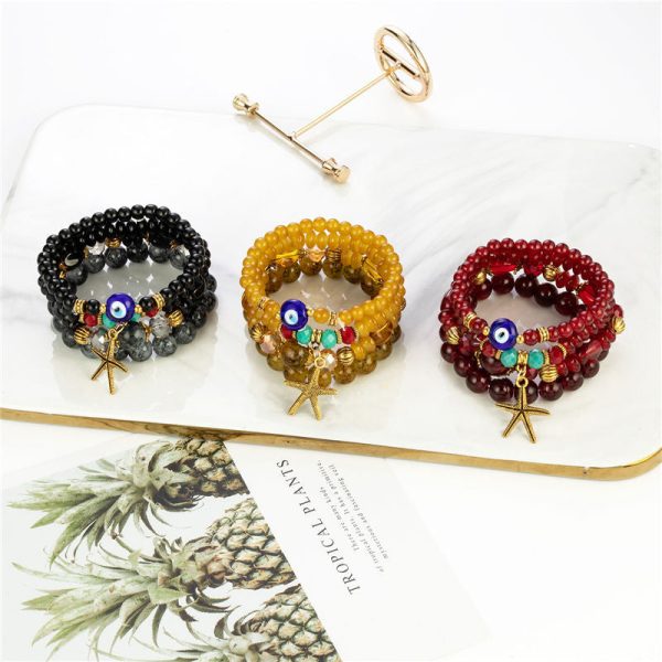 Wholesale Starfish Devil Eye Glass Beads Multilayer Bracelet Cheap