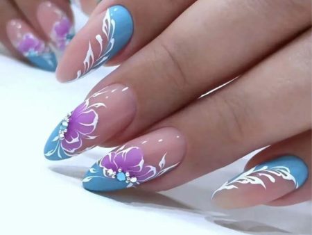 Wholesale Crape Myrtle Catkins Lake Blue French Bevel Nail Stickers Online Sale