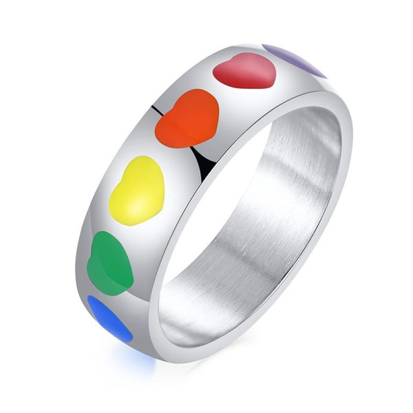 Wholesale Titanium Steel Titanium Steel LGBT Heart Ring For Sale