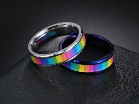 Wholesale Titanium Steel Rainbow Flag Ring For Cheap