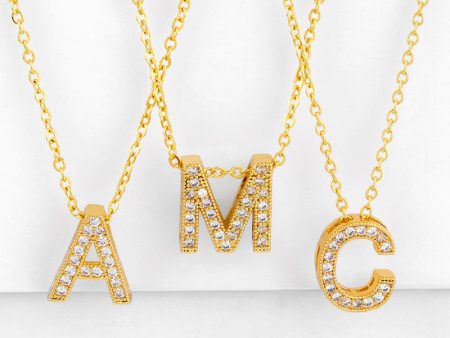 Wholesale 26 English Alphabets Gold-plated Necklaces with Diamonds Sale