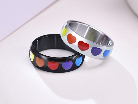 Wholesale Titanium Steel Titanium Steel LGBT Heart Ring For Sale