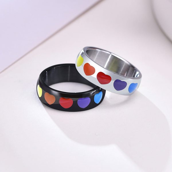 Wholesale Titanium Steel Titanium Steel LGBT Heart Ring For Sale